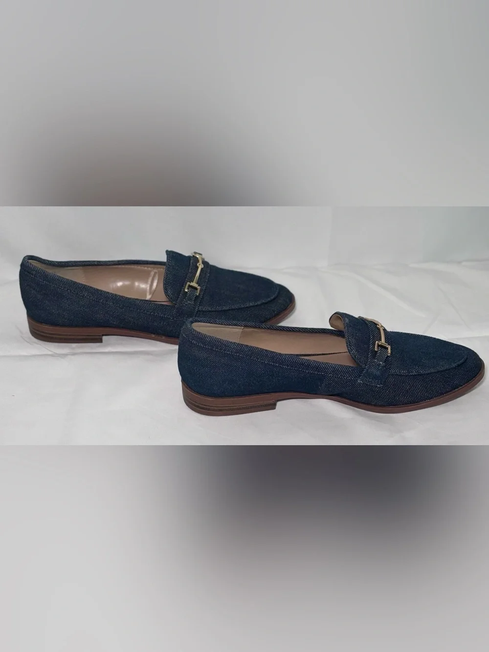 Ann Taylor Denim Loafers with Gold Horsebit Detail